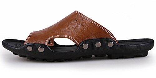Men's Leather Slide Sandals Comfort Slip On Beach Summer Non Slip Flat Slipper Casual Shoes2