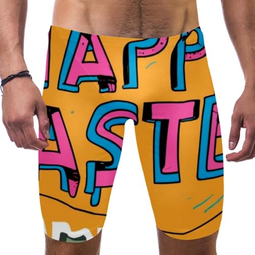 Happy Easter Swimsuit for Men & Boys,Competition Lap Swim Suit, Square Leg Endurance Training Multicoloured