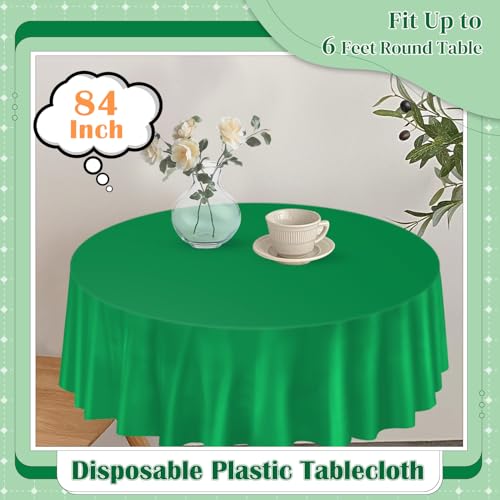 Image of Green 14 Pack 84 Inch Plastic Tablecloths, Disposable Round Plastic Tablecloth, Party Table Cover Plastic Table Cloth