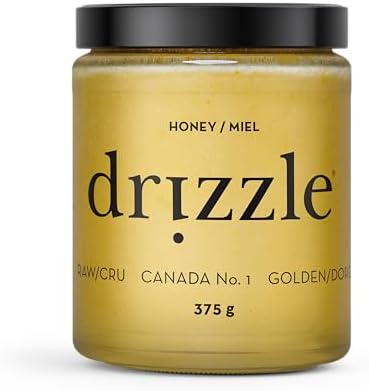 Drizzle Golden Raw Honey - Unfiltered, and Unprocessed - Rich in Nutrients and Beneficial Enzymes - Notes of Dandelion, Mint and Caramel - 100% Raw, Pure Honey - Gluten-Free, Paleo-Friendly (Pack of 2) 375g - 2