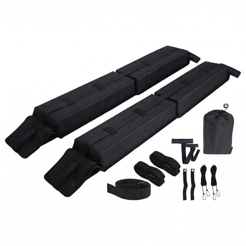 Barras de Techo Suaves Universales para Coche, Baca Portaequipajes Acolchada Plegable con Correas y Ganchos para Kayak, Surf, Esquís y Equipaje