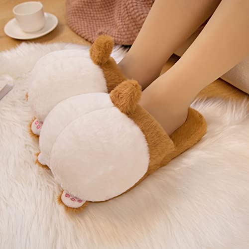 Women Fuzzy Corgi Slippers Non-Slip Novelty Plush Animal Slippers Warm Comfy Bedroom House Shoes Gift3