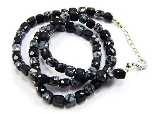 BEADS GEMSTONE Obsidian Edelstein Briolette Schwarz Faceted Cube Perlen 6mm 19 Zoll 1 Strand Halskette Snowflake Obsidian Cubes Code-HIGH-47645, Edelstein Metall Stein