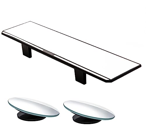 Image of Kitbest Rear View Mirror, Interior Clip On Panoramic Rearview Mirror to Reduce Blind Spot Effectively - Universal Wide Angle Car Mirror - Flat - For Cars, SUV, Trucks (Bonus 2 PCS Blind Spot Mirrors)