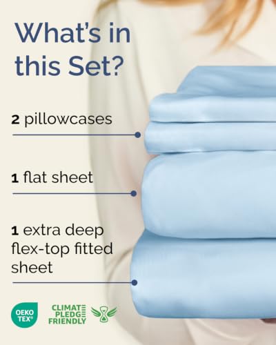 Image of Flex Top Split Head King Sheet Set - 4 Piece Extra Deep Sheets - Light Blue
