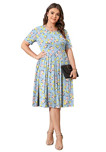 Image of POSESHE Womens Plus Size Summer Dress 2026 Casual Short Sleeve Empire Waist Loose Fit Swing T-Shirt Dress with Pockets