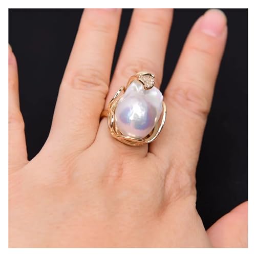 Anillo de perlas barrocas naturales de 18x23mm en plata 2