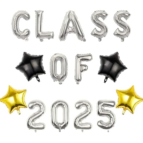 Pargleev Class of 2025 Balloons with Star Hanging Foil Balloons Letter for High School College Grad Graduation Party Decorations Silver Cover