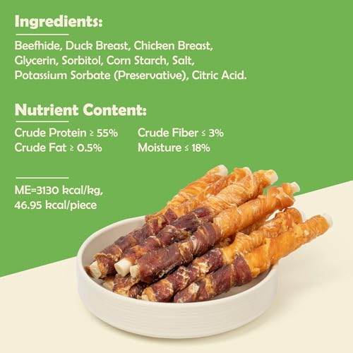 Image of MON2SUN Dog Treats, 5 Inch, Double Flavor Chicken & Duck Rawhide Sticks | 40 Count Pack, Double Flavor, Teeth Cleaning, Long-Lasting Chew, High-protein and Low-fat, Suitable for Small Dogs