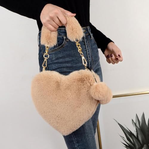 Furry Heart Shaped PurseHeart Shaped Faux Fur Purse Fluffy Crossbody Bag Chain Shoulder Bag Cute Clutch (White)3