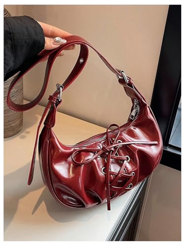 Verdusa Women's Vintage Lace Up Leather Bags Top Handle Crescent Shoulder Handbags4