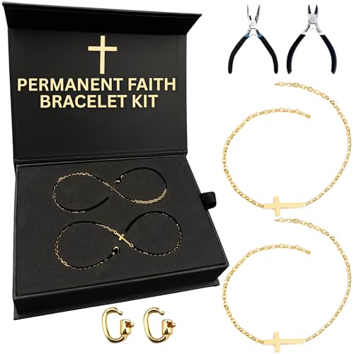Permanent Bracelet Kit For Couples Faith Based Bracelet Making Kit Stainless Steel DIY Friendship Bracelets Gift for Anniversary Date Night Activity His and Her Bracelets (Gold)