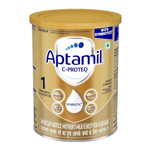 Image of Aptamil C-ProteQ, Infant Formula for babies (From Birth to 6 months)- With Synbiotics, - (Prebiotics, & Probiotics), DHA, Vitamin C & D, 400 g Tin