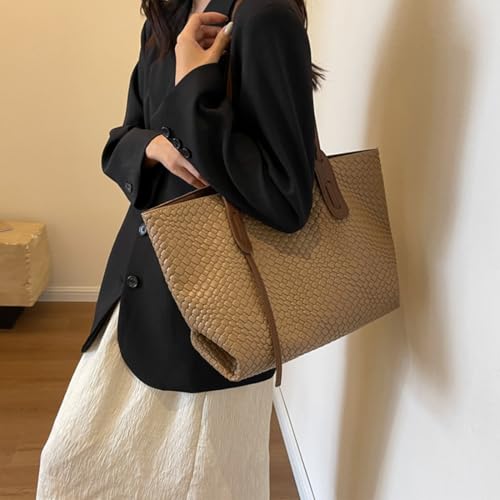 Image of Womens Fashion Luxury Large Leather Woven Leather Tote Handbag Shoulder Bag Women Top Handle Satchel Handbag Work