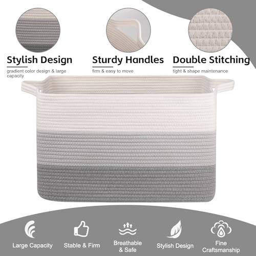 Image of OIAHOMY Extra Large Blanket Basket, 95L Cotton Rope Woven Laundry Basket, Toy Bin for Baby Room, Container for Blanket Storage in Living Room, 24''x17''x14'', Gradient Grey