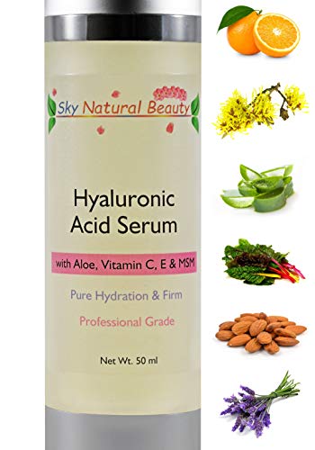 Hyaluronic Acid Serum with Aloe, Witch Hazel, Vitamin C & E & MSM for Face & Neck- Best Advanced Anti-Aging, Anti-Wrinkle, Intense Hydrating, Repairing & Renewing Face Serum - 1.7 oz