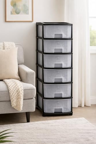Image of KITCHIVO Plastic Modular Drawer Storage Chest Of Drawers Organizer Storage Box, Large Stomo Racks For Multipurpose Anti-slip Shoes Organizers (Transparent, 6 Layer)
