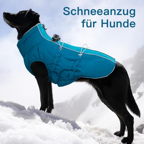 Katzinst Hunde Wintermantel Wasserbeständig, Verstellbarer Halsausschnitt, Hundemantel mit Geschirr und Durch Verstellbare Gummizüge, Hundebekleidung für Mittlere Hunde, Cocker Spaniel, Grün, M