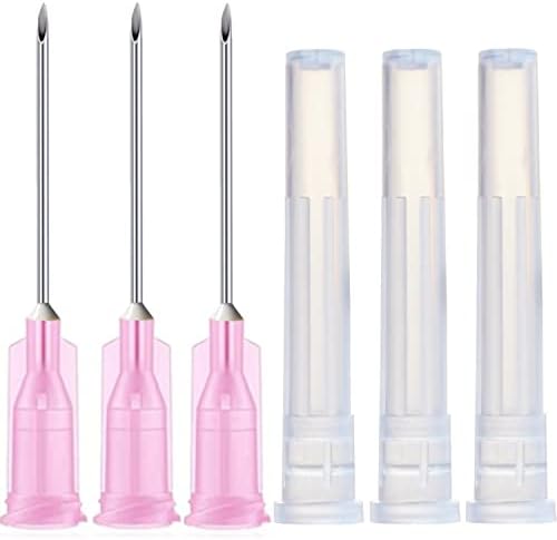 100 Pack 18Ga 1 Inch Sterile Disposable Injection Needle with Cap for Animal, Pet, Poultry and Industrial Dispensing Needl Accessories