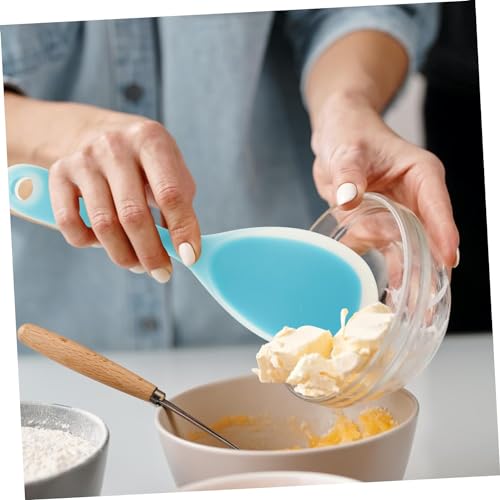 Image of Baskety Non-Stick Rice Spoon Silicone Ladle Soup Spoon with Handle for Dining Table 22.5 x 7 cm (Blue)