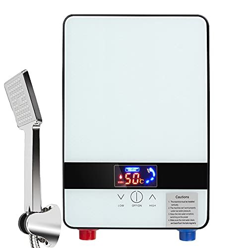 Electric Tankless Water Heater, vinmax 6500W 220V Constant Temperature Instant Hot Water Heater on Demand Water Heater with Shower Head Kit Water Heating Fast 3 seconds (White)