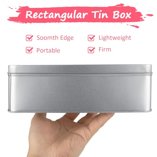 Image of 2Pcs Metal Tin Box, 8.6 inchx 6.3 inchx 2.5 inchRectangular Empty Tin Box Containers with Lids, Large Tinplate Containers for Home Organizer, Gifts, Cookies, Pencil Case, Car Keys, Craft Storage, Silver Tone