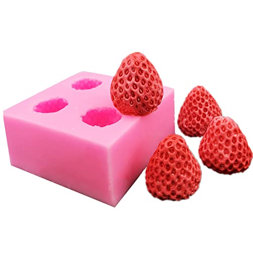 Lsydgn Moule Fraise 4 Cavités Moule en Silicone Quatre Fraises 3D Antiadhésif Facile à Nettoyer Réutilisable Adapté à La Décoration De Gâteau à Gelée Au Chocolat Bougie Bricolage Outil (Rose)