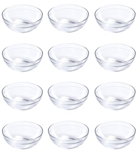 Provance Dipschalen Dessertschalen Schüsseln aus Glas Glasschälchen Tapasschalen (12 Stück, Ø 9 cm) | Vielseitig für Tapas, Desserts & Snacks | Perfekte Servierschalen | Modern & Stapelbar