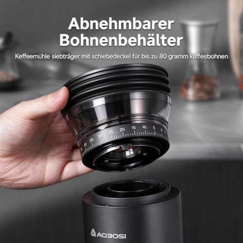 AAOBOSI Kaffeemühle Kabellos mit Waage,60 Mahlgrade,LED,USB-C Elektrisch – Ansicht 9