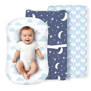 100% Organic Cotton Baby Lounger or Changing Pad Covers with Reenforced Safety Strap Holes. Fits Evolur, Munchkin, Delta, Snuggle Me and More. Multi-Use, 3 Pk of Covers Only.