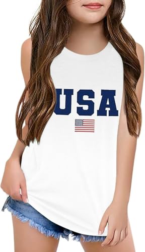 Image of Qbily Tank Tops for Girls Kids Summer Casual Cute Sleeveless Crewneck Graphic T Shirt 5-14 Years