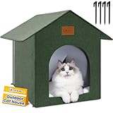 Siedihit Outdoor Cat House Feral Cat Shelter,Outside Waterproof Cat House for Outdoor/Indoor Cats, Insulated Cat Bed for All Seasons with Cozy Cushion Easy to Assemble (Olive Green, floor spike style)