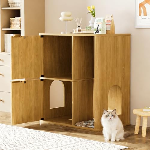 Mueble para caja de arena de gato con rascador y almacenamiento miniatura 4