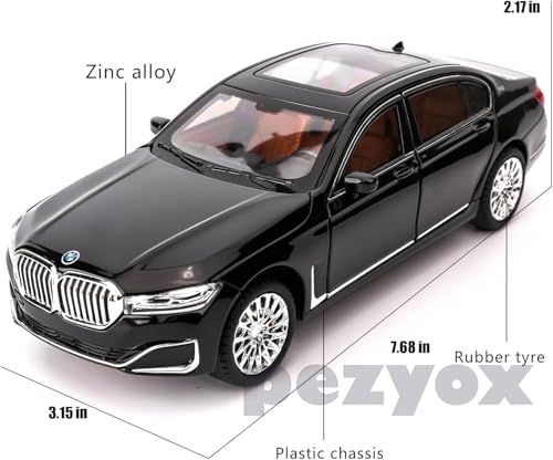 Image of Diecast BMW 7Series 760 THE7 Toy Car 1:24 Scale Model,Pull Back Vehicles Alloy Simulation Supercar with Lights and Sound Also for Car Dashboard,Kids (Black)