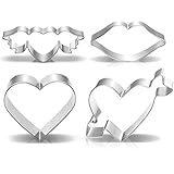 Valentine's Day Cookie Cutters Set - 4 piece - Heart, Lips,Heart w/Arrow,Heart w/Wings