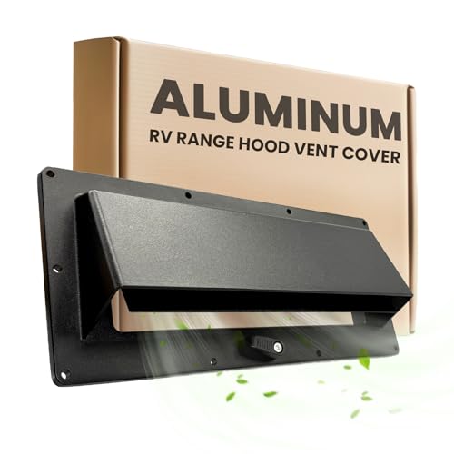 Terapaton Aluminum RV Range Hood Vent Cover - Complete Kit with Waterproof Butyl Tape Depth Adjustment Aluminum Foil Tape & Locking Damper for RV/Camper Stove Vent - Black