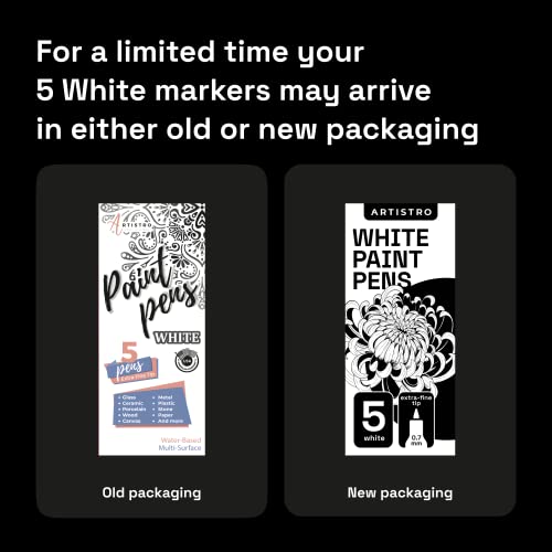 Artistro WAEF0005-01-OW-CN 5 White Paint Pen For Rock Painting, Stone, Ceramic, Glass, Wood, Tire, Fabric, Metal, Canvas. Set Of 5 Acrylic Paint White Marker Water-Based Extra-Fine Tip thumb #1