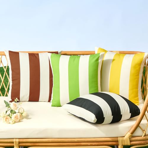 Image of Allorry Outdoor Pillow Covers 20x20 Set of 2 Rust Striped Decoration Throw Pillow Covers for Spring Fall Outdoor Waterproof Garden Patio Furniture Sofa Bed Home Decor JB007-J20