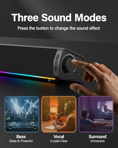 Image of Immersive RGB Gaming Computer Speakers for Desktop PC with 3 Sound Modes, USB Powered Monitor Speakers with Enhanced Bass, Aux-in & Headphone Port for PC, Laptop, Mac, PS5(Black)