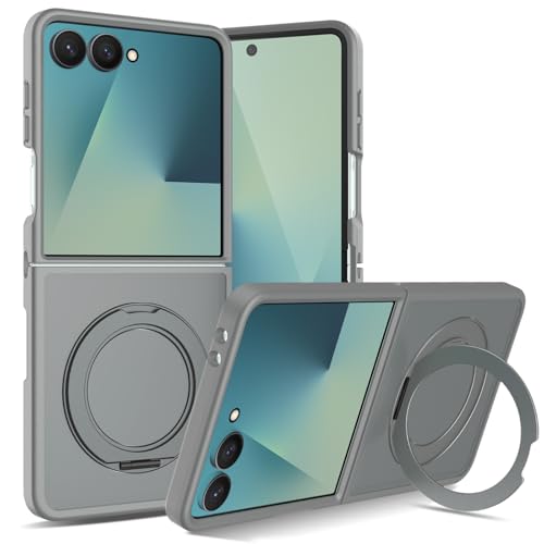 Coque Samsung Galaxy Z Flip 7 magnétique grise avec support rotatif et anti-chocs