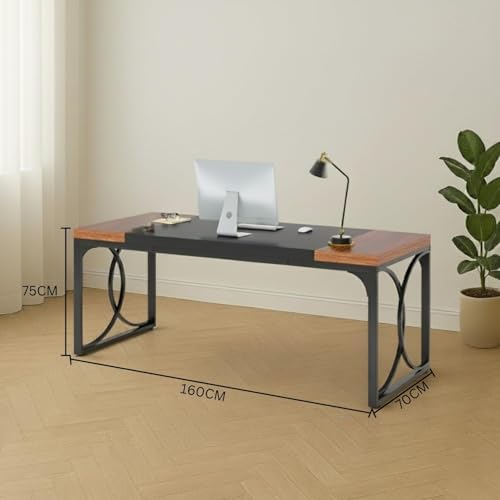 Image of TEKAVO Large Office Table | 160 CM | Computer Table for Home Office | D Type | Black & Rustic Brown - DIY
