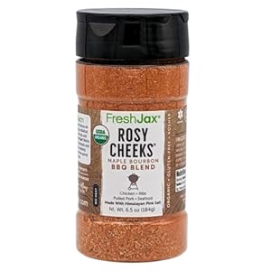 FreshJax Rosy Cheeks Organic Maple Bourbon BBQ Rub – 5.2 oz Large Bottle BBQ Seasoning for Brisket, Ribs, Pork & Chicken – Sweet & Smoky Rub for Grilling, Smoking & Barbecue Cooking