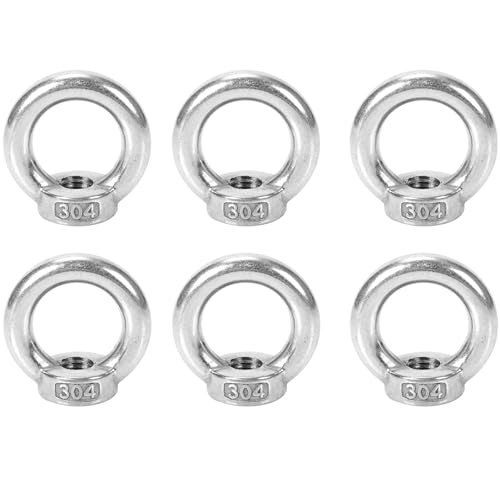 6 Stück Ringmutter M6, 304 Edelstahl Augenschraube, Ringschraube M6, Ring-Augenbolzen für Befestigen Sie hängende Ornamente, Blumentöpfe, Schaukelständer usw