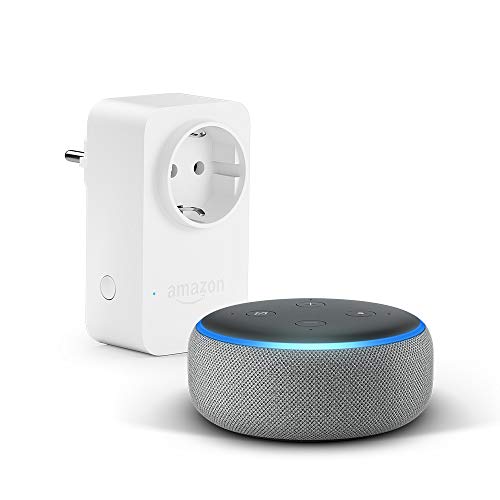 Echo Dot (3ème génération), Tissu gris chiné + Amazon Smart Plug (Prise...