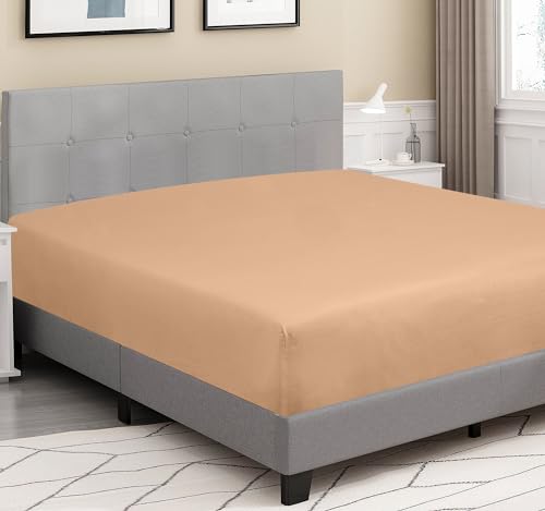 Image of ROYALE LINENS 300 Thread Count 100% Long Staple Combed Cotton Fitted Sheet California King - Super Soft Deep Pocket Bottom Sheet - Fitted Sheets Only - Elastic Sheets (Cal King, Sand)