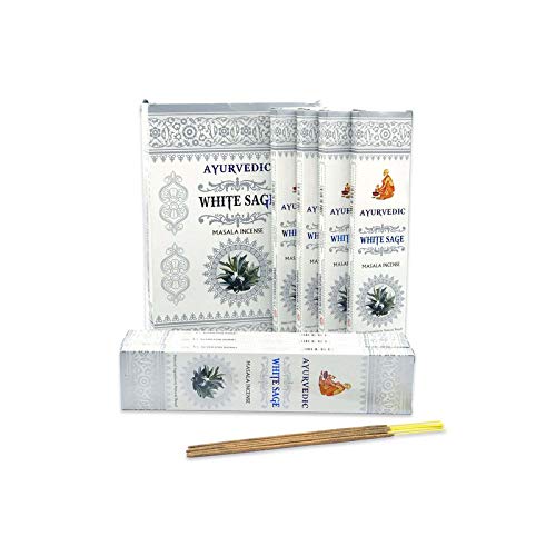Abn Fashion White Ayurvedic Sage Incense Sticks Agarbatti Indian Natural Fragrance Pack Of 6