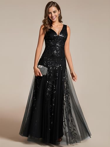 Ever-Pretty Women's Sexy Sleeveless V-Neck Evening Gowns Empire Waist Sequin Embroidery Formal Dress3