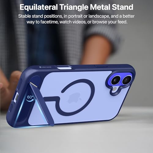 Image of eller sante Zenon Magpro Back Cover Case for iPhone 16 Plus Scratch Resistant Camera Screen Protector TPU Shockproof with Stand Holder Mag-Safe Wireless Charging- Blue