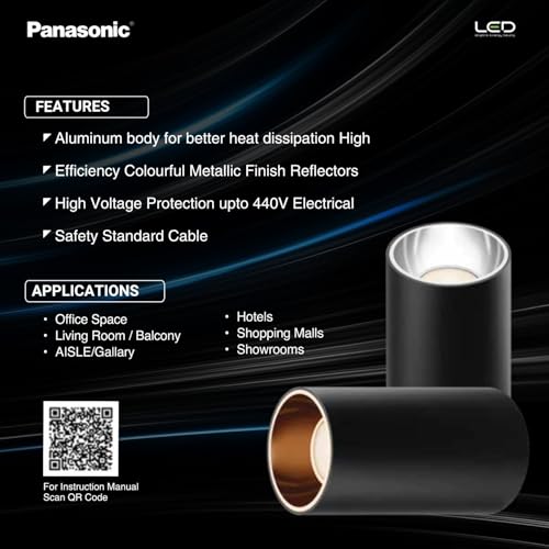 Image of Panasonic 12W Cylindrical Surface Spot Light, Silver Reflector, Ceiling Light for Home with Silver Reflector (Natural White - PDSM01124)