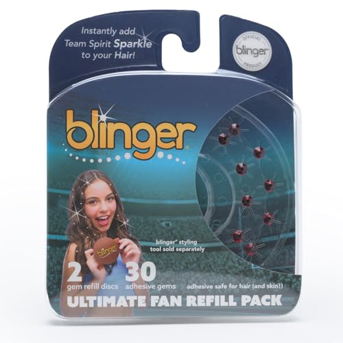 blinger® Ultimate Fan Refill Pack of 30 Dazzling Hair-Safe Gems - Burgundy Red – as seen on Shark Tank | Hair-Safe Bedazzler Gem Stamper for all the Sports Lovers | Fun Gift, Game Days, Sports